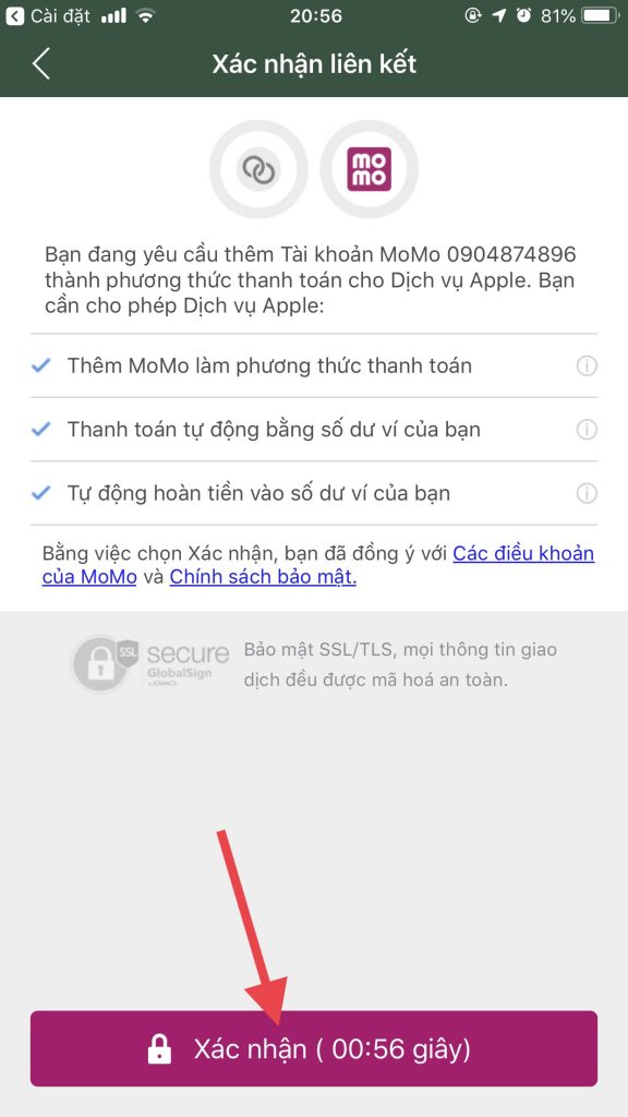 Liên kết MoMo với App Store