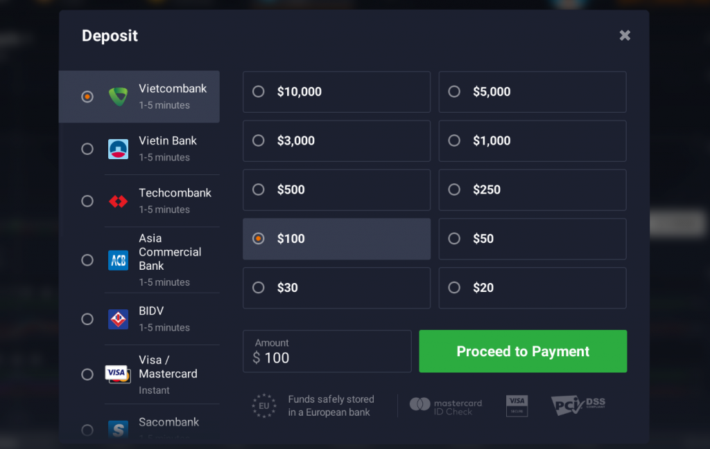 Nạp tiền rút tiền từ IQ Option
